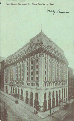 front of card. picture of the Sinton Hotel in Cincinnati