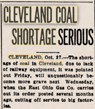Headline: Cleveland Coal Shortage Serious