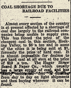 Headline: Coal Shortage due to Railroad Facilities