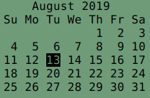 calendar dated August 13, 2019