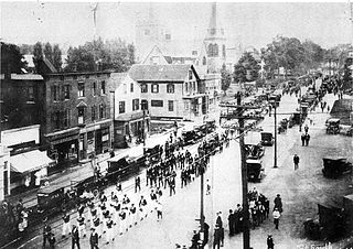 a parade on Washington St, Norwood, about 1920 according to Wikipedia