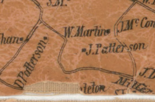 1856 map of part of Hopewell Township, with places labeled J. Patterson and D. Patterson
