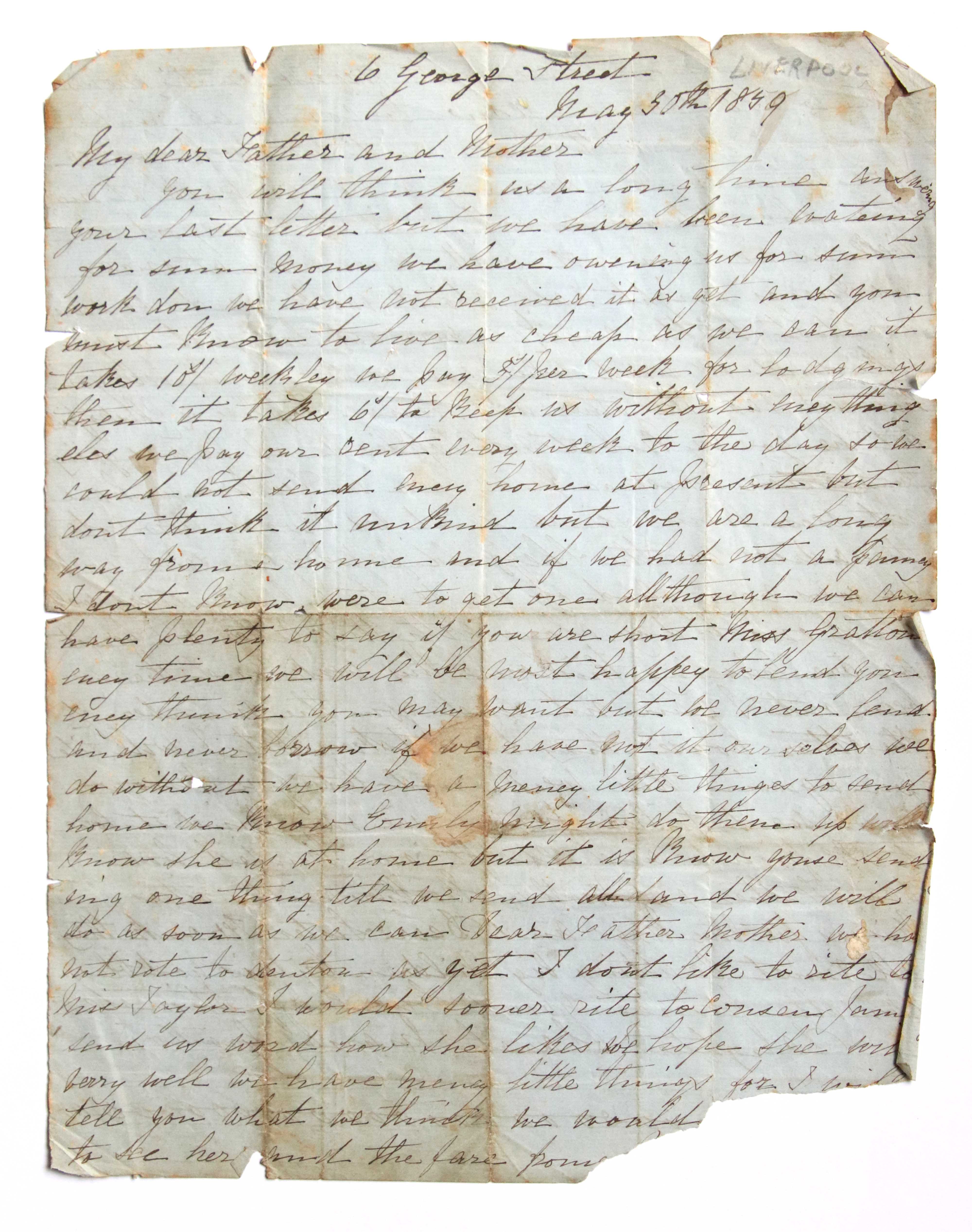 1873 Letter from Sarah and Maria Hall to their parents