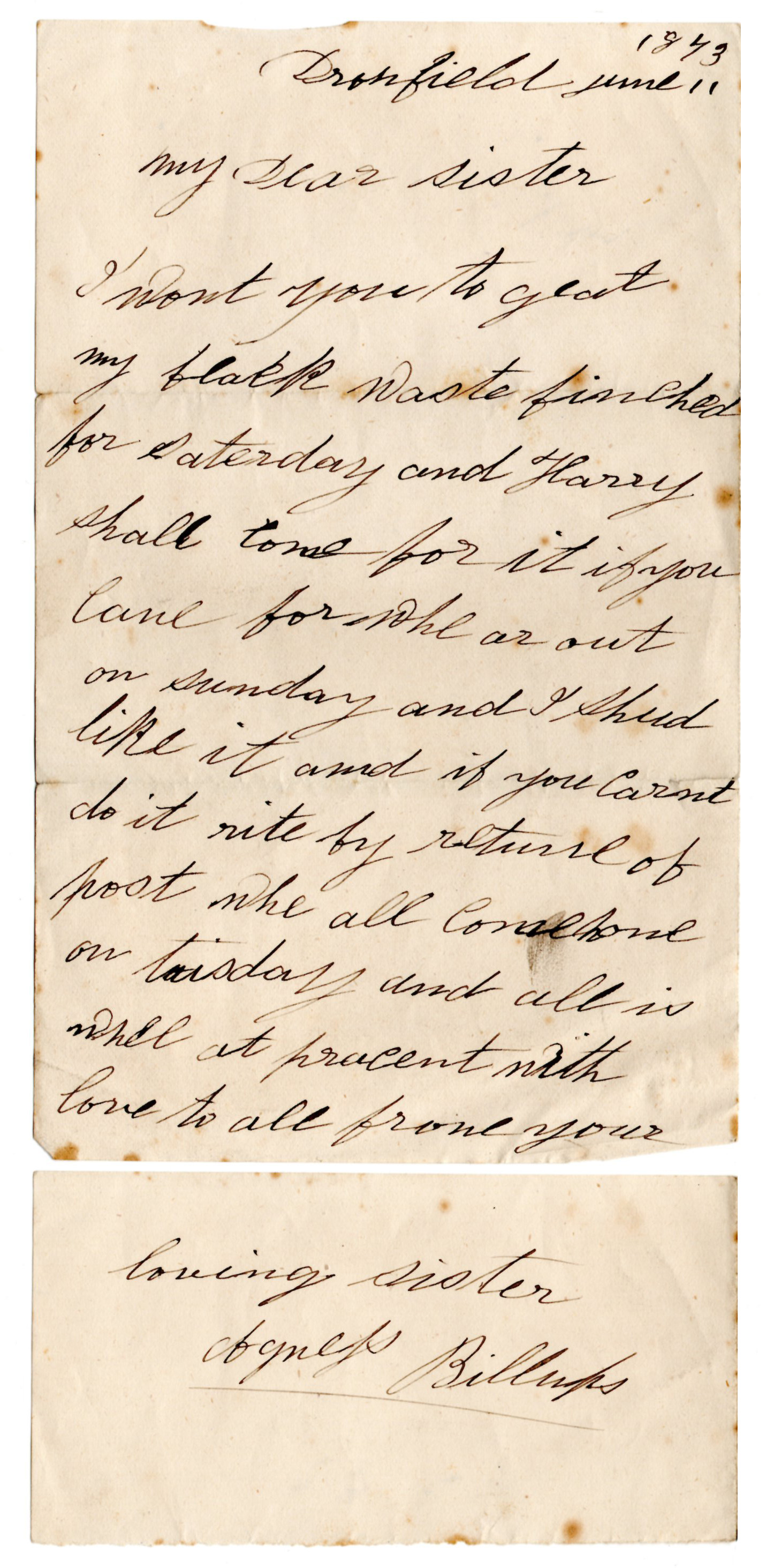 1873 Letter from Agnes Billups to Emily Hall