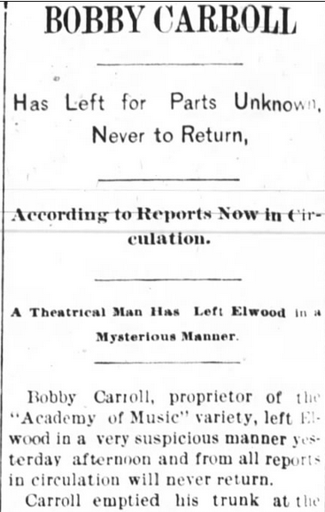 Newspaper article: Bobby Carroll has left for parts unknown, never to return
