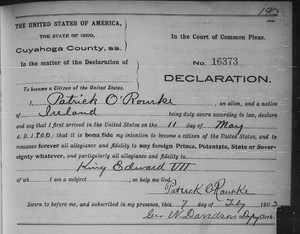 Patrick O'Rourke's naturalization information