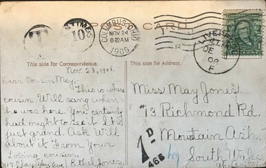 1908 postcard, Columbus, Ohio, to Mountain Ash, South Wales