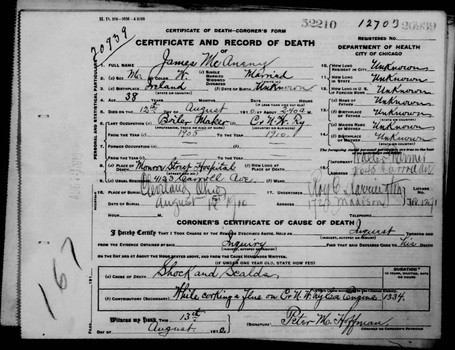 James McAneny of Cleveland: his death record