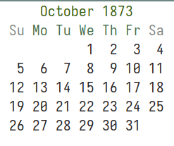 October 1873 calendar