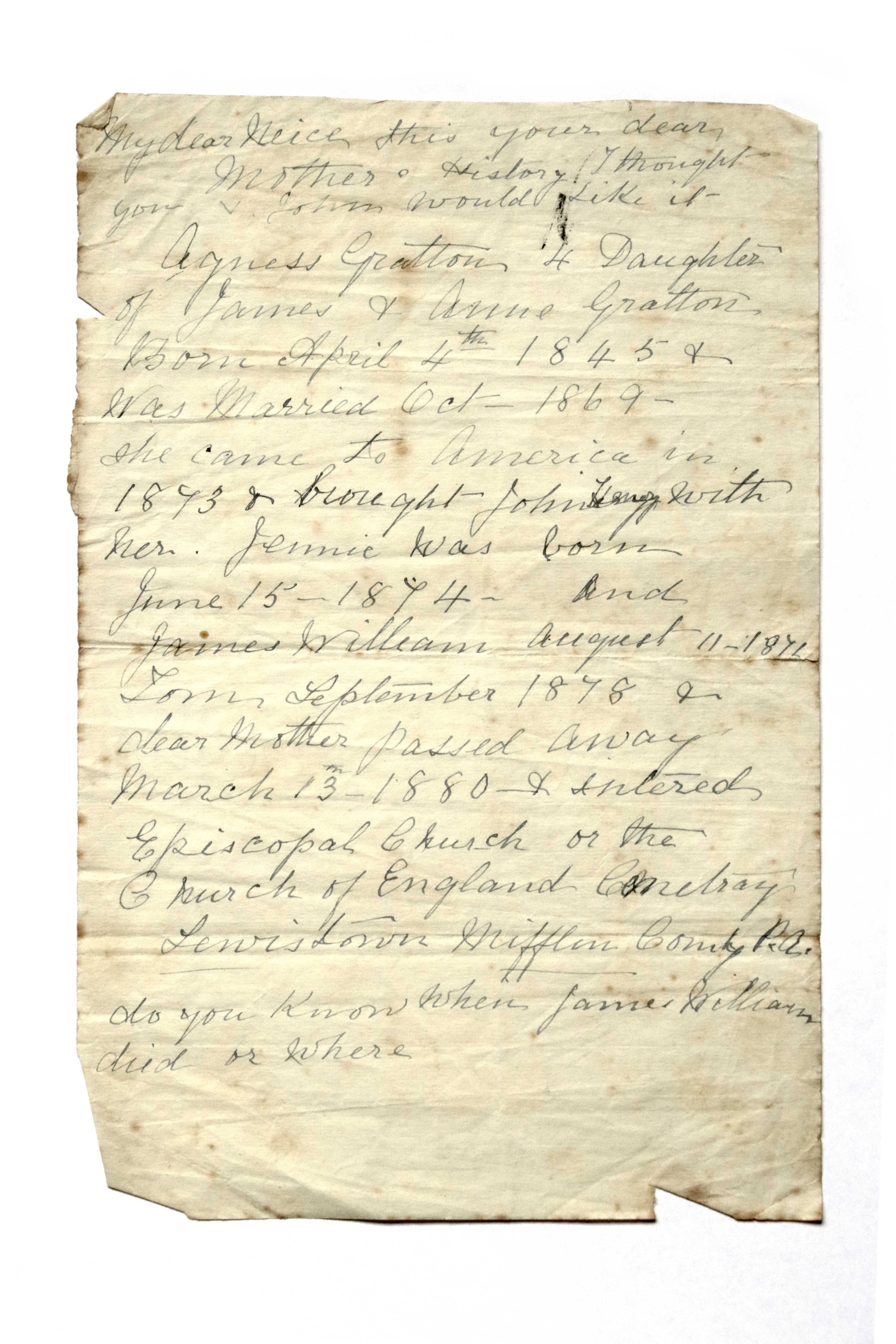 Possible letter from Emily Hall to Jane Billups